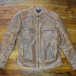 Vintage Brown Leather, Cafe Racer Motorcycle Jacket, Jared Lang, Men Size M